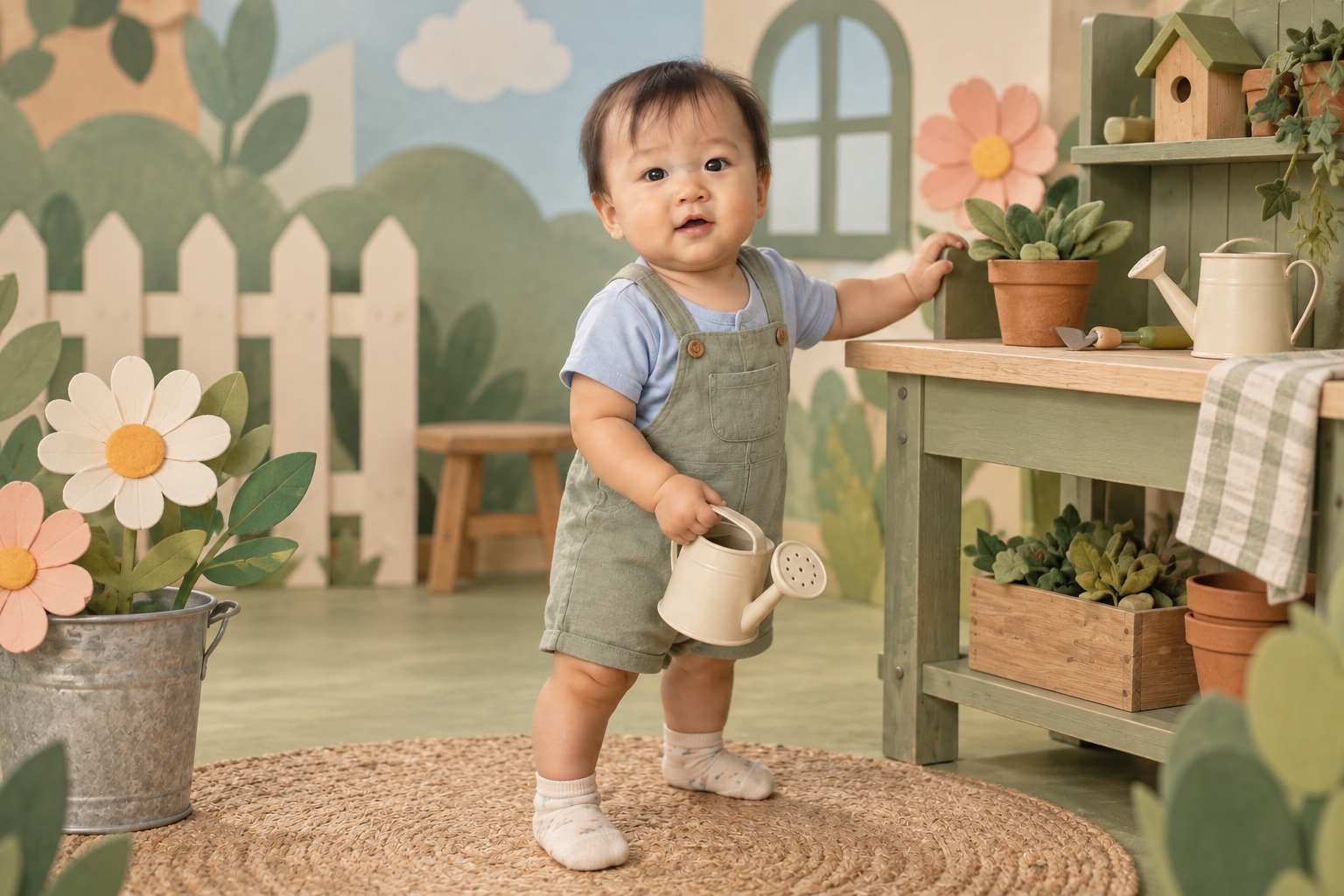 Ảnh studio bé trong set khu vườn tí hon